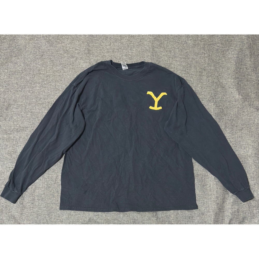 Gildan Mens XL Long Sleeve T-Shirt Yellowstone Dutton Ranch Black Graphic
